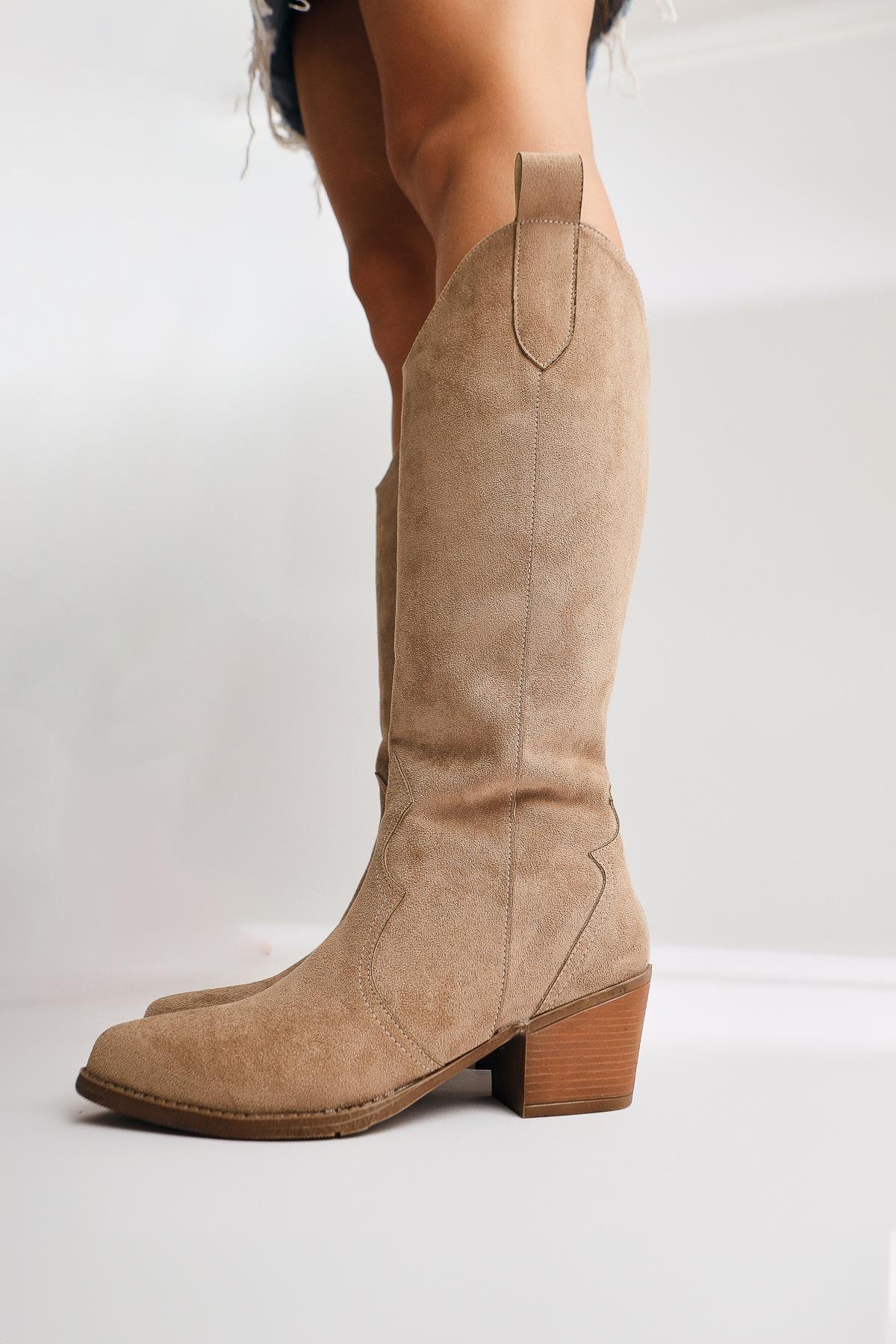 Lhena – Taupe Suede Western Pull-On Knee-High Boot (Women)