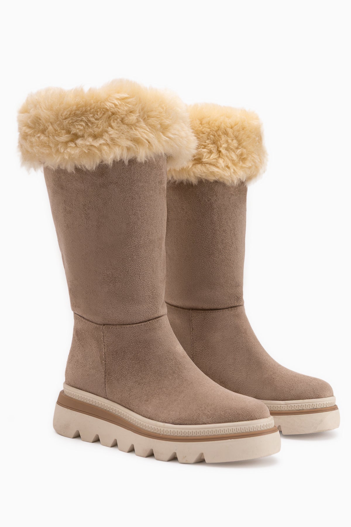 Edna Beige Suede Fur Detailed Women’s Boots
