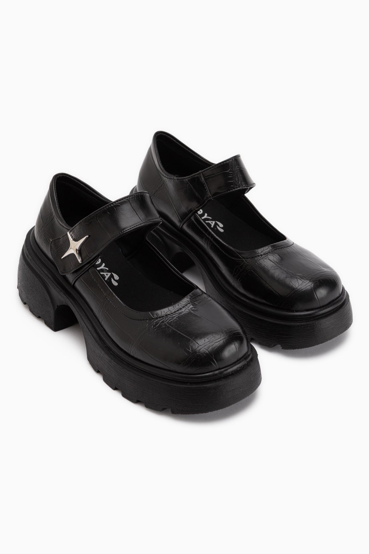 Deena Black Crocodile Platform Sole Women’s Mary Jane Shoes