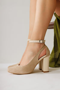 Kyle – Nude Suede Vegan Material Leather-Look Vegan Material Ankle-Beret-Detail High Heel Heeled Shoe (Women)