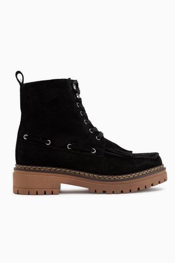 Minna Genuine Leather Black Suede Lace-Up Women’s Boots