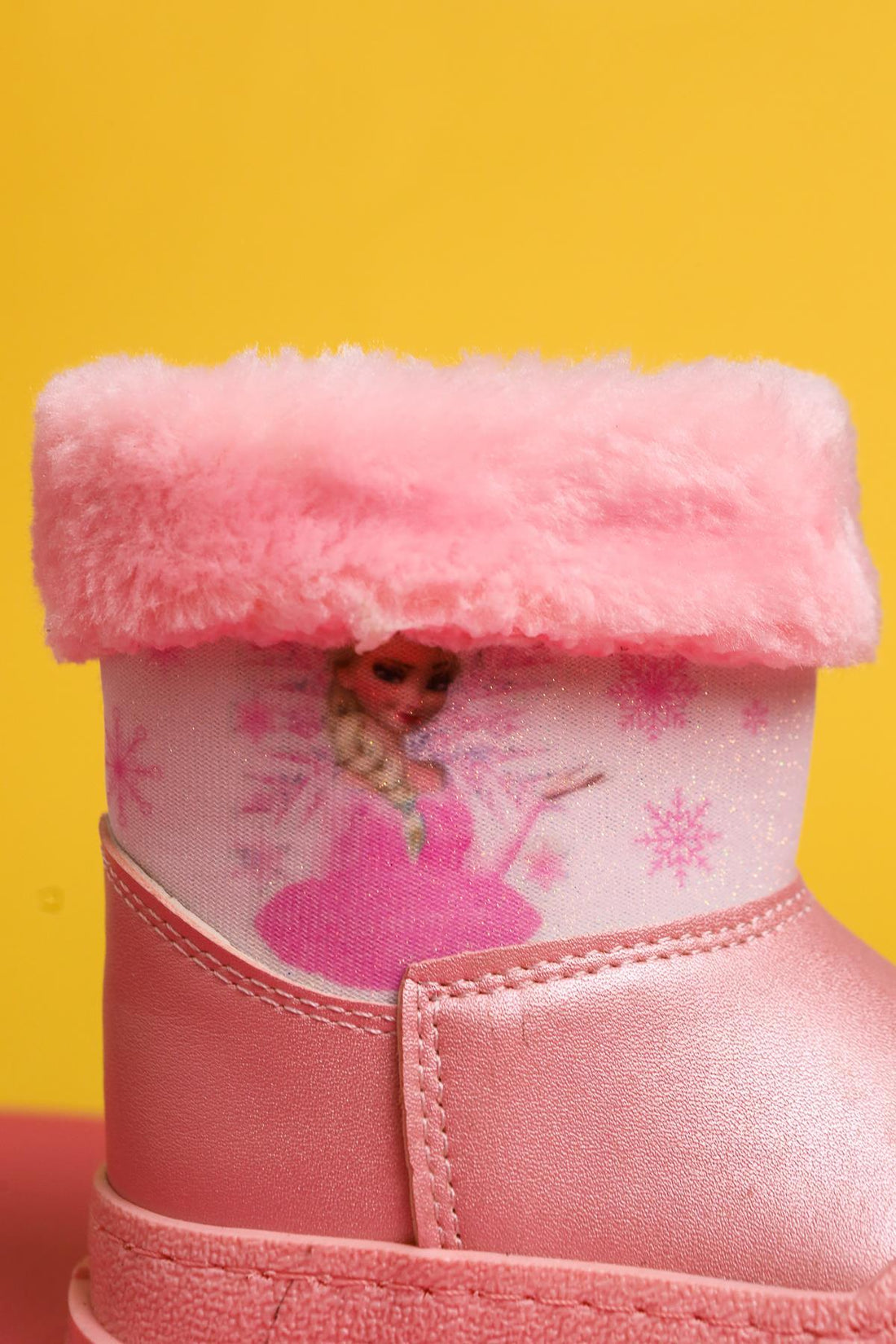 Elea Powder Pink Striped Character Print Fur-Lined Baby Boots
