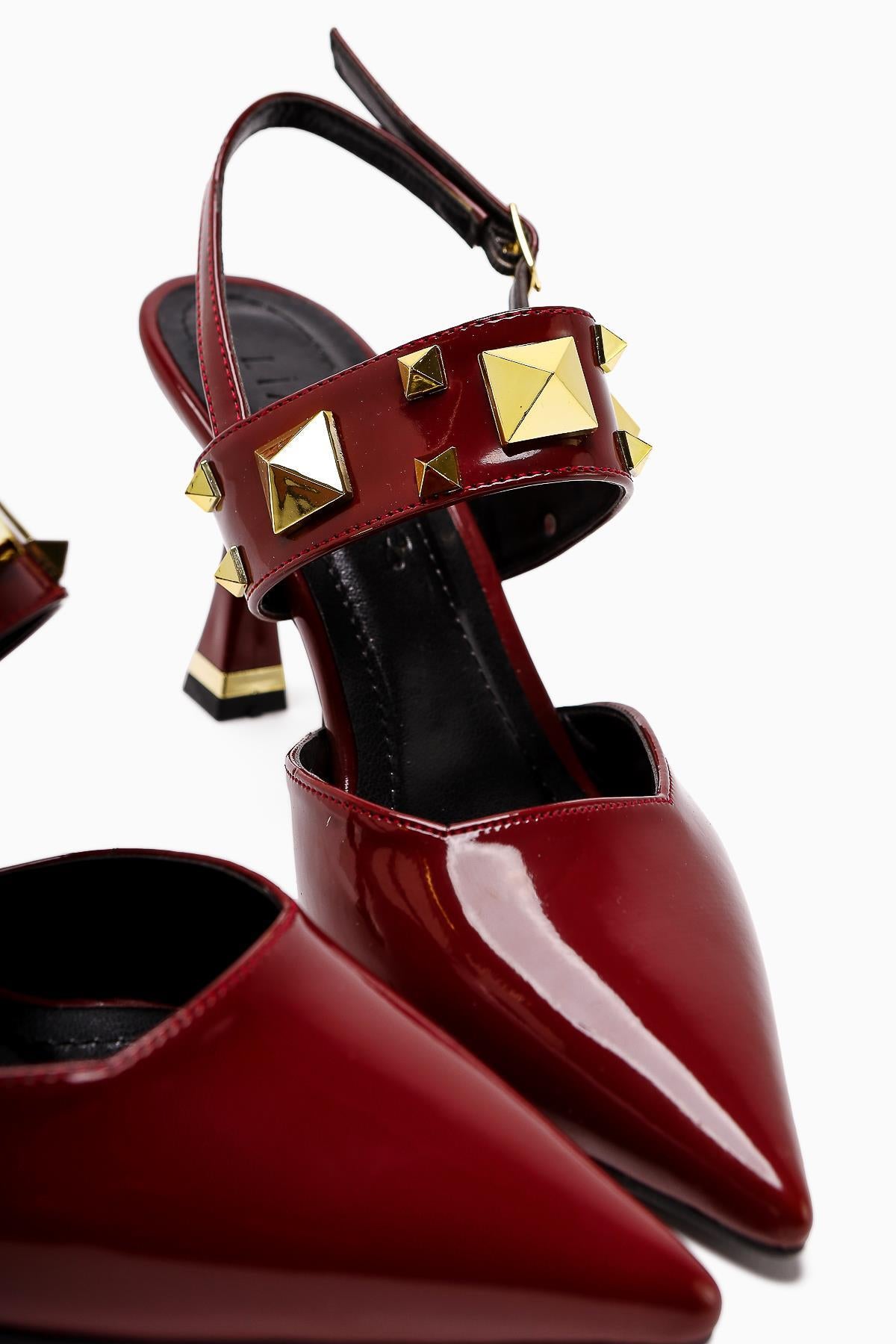 Yasemin Burgundy Patent Closed Toe Heeled Women’s Shoes