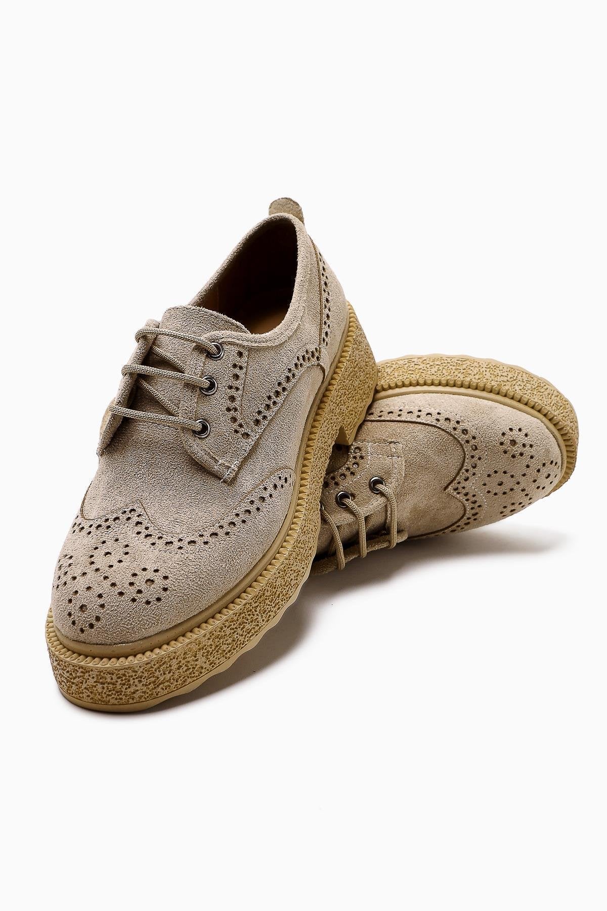 Rossy Nude Suede Round Toe Laser Cut Casual Shoes