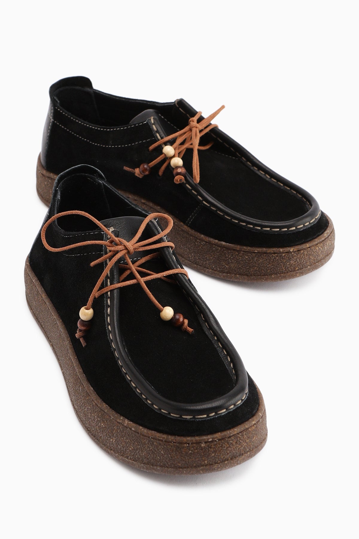 Polin Genuine Leather Black Suede Lace-Up Daily Loafer Shoes