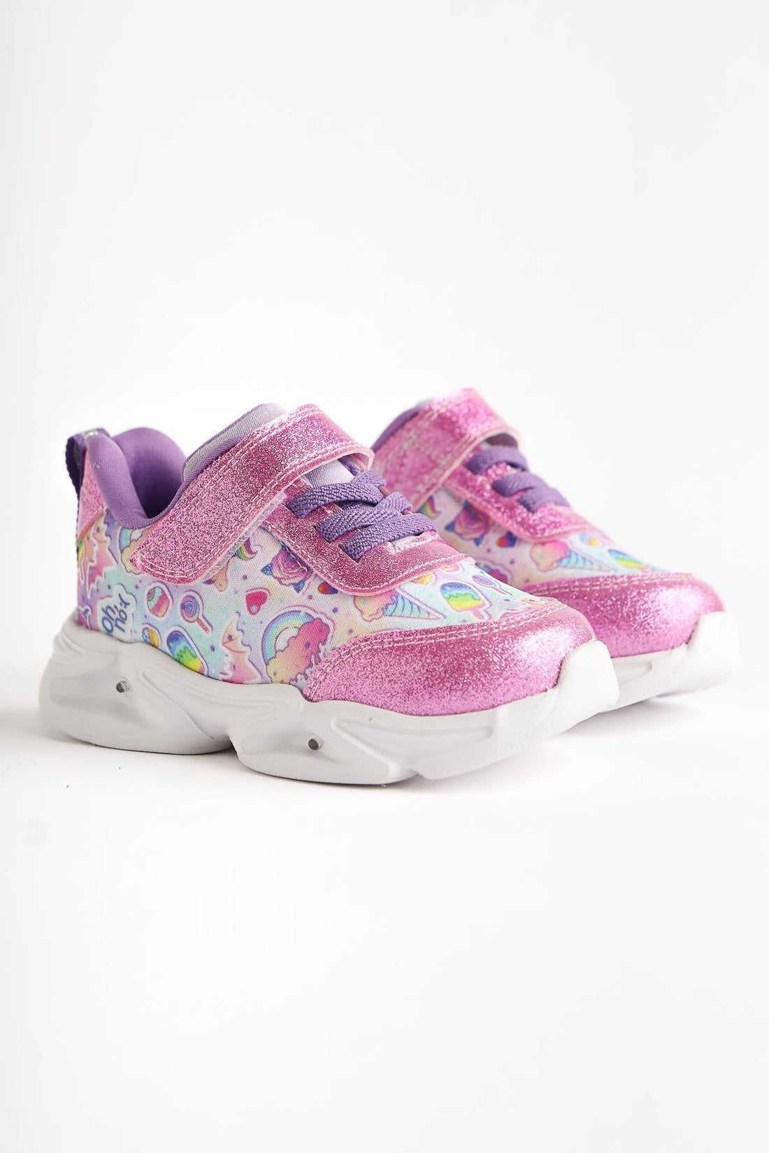 Donika Pink Striped Character Print Glittery Light-Up Baby Athletic Shoes