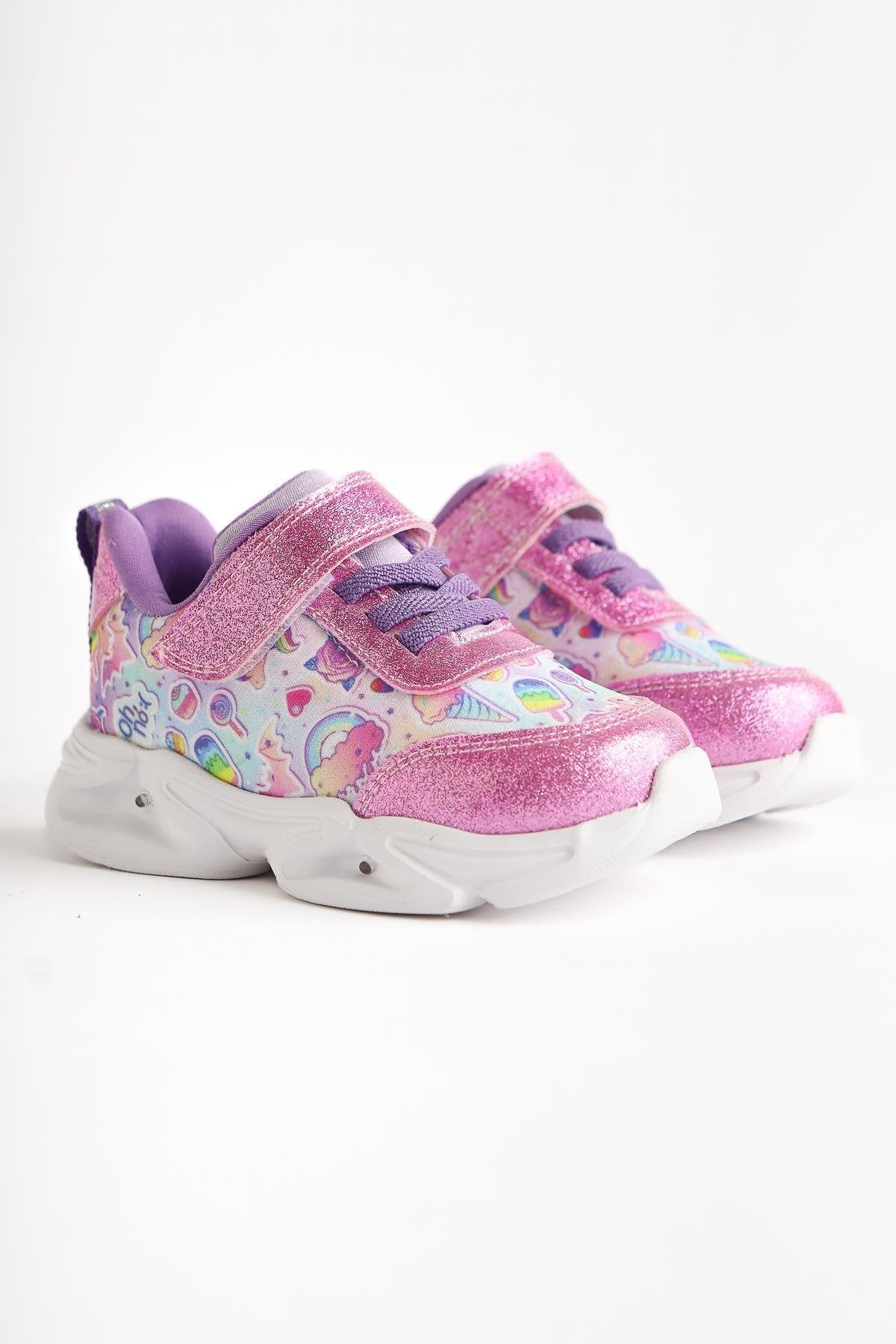 Donika Pink Striped Character Print Glittery Light-Up Baby Athletic Shoes