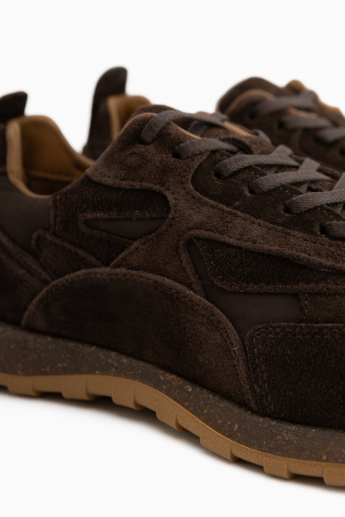 Selena Hakiki Deri Kahve Süet Detaylı Retro Kadın Sneaker