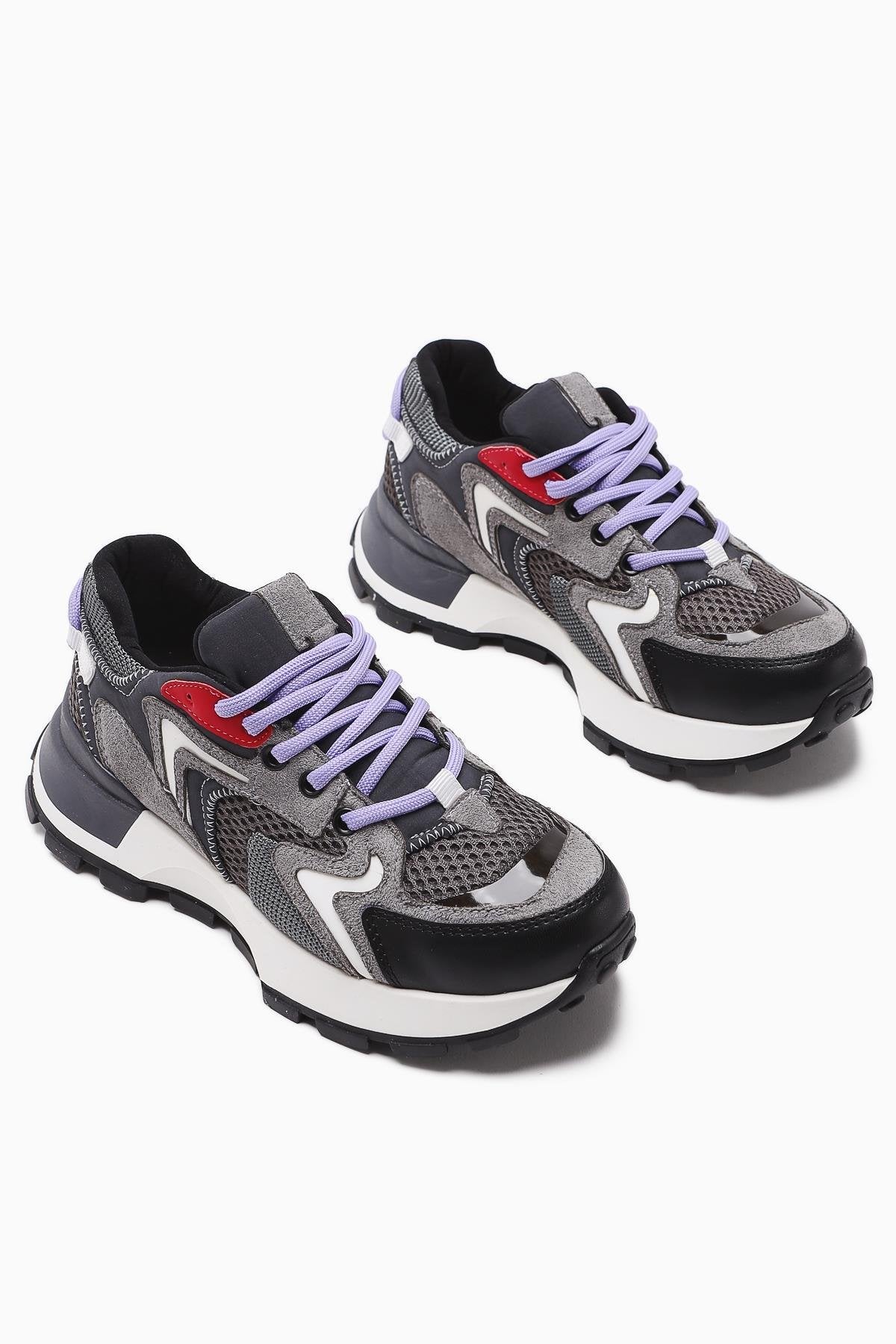 Onella – Charcoal Suede-Detail Lace-Up Sneaker (Women)