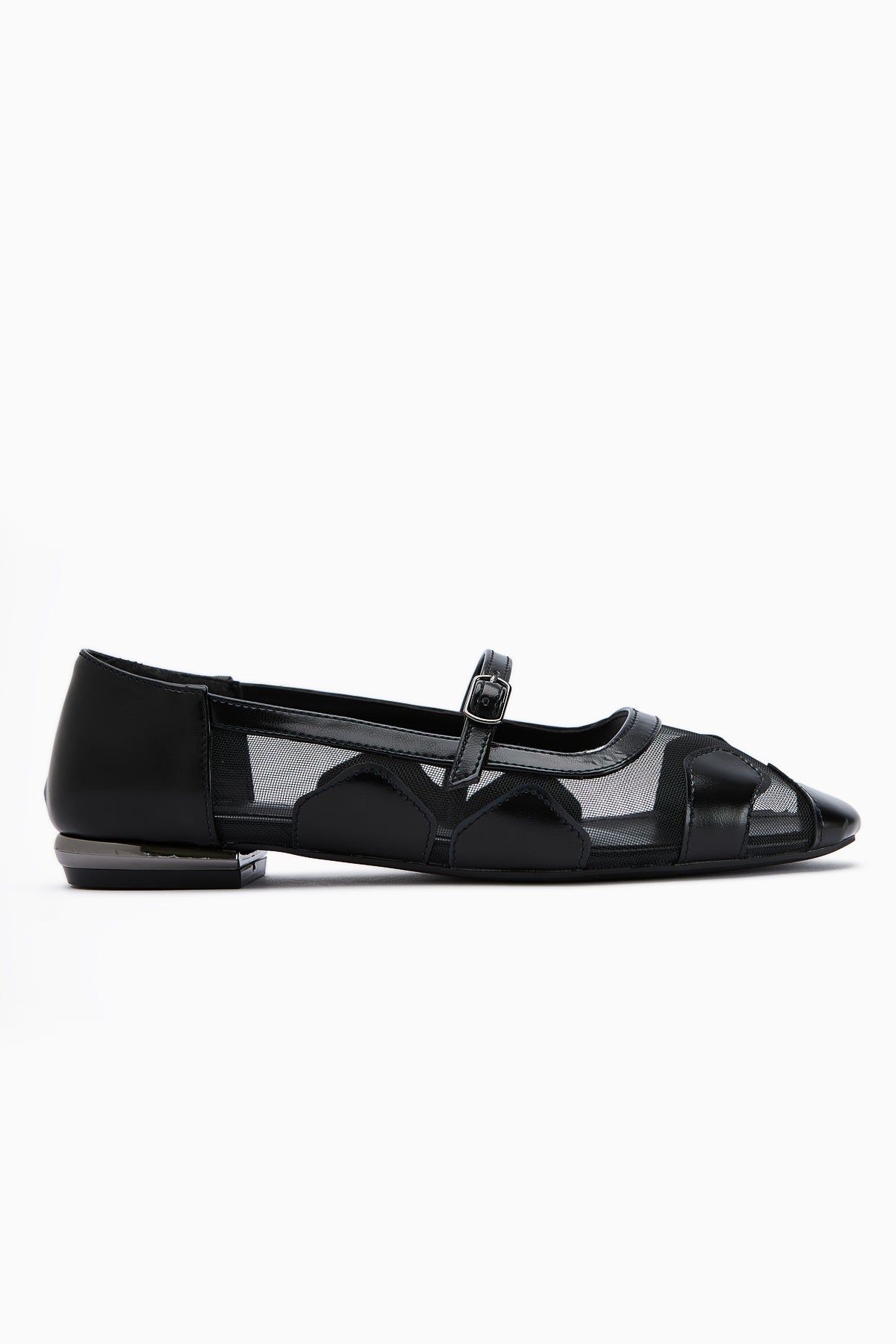 Diora Black Tulle Detail Buckled Women's Ballet Flat