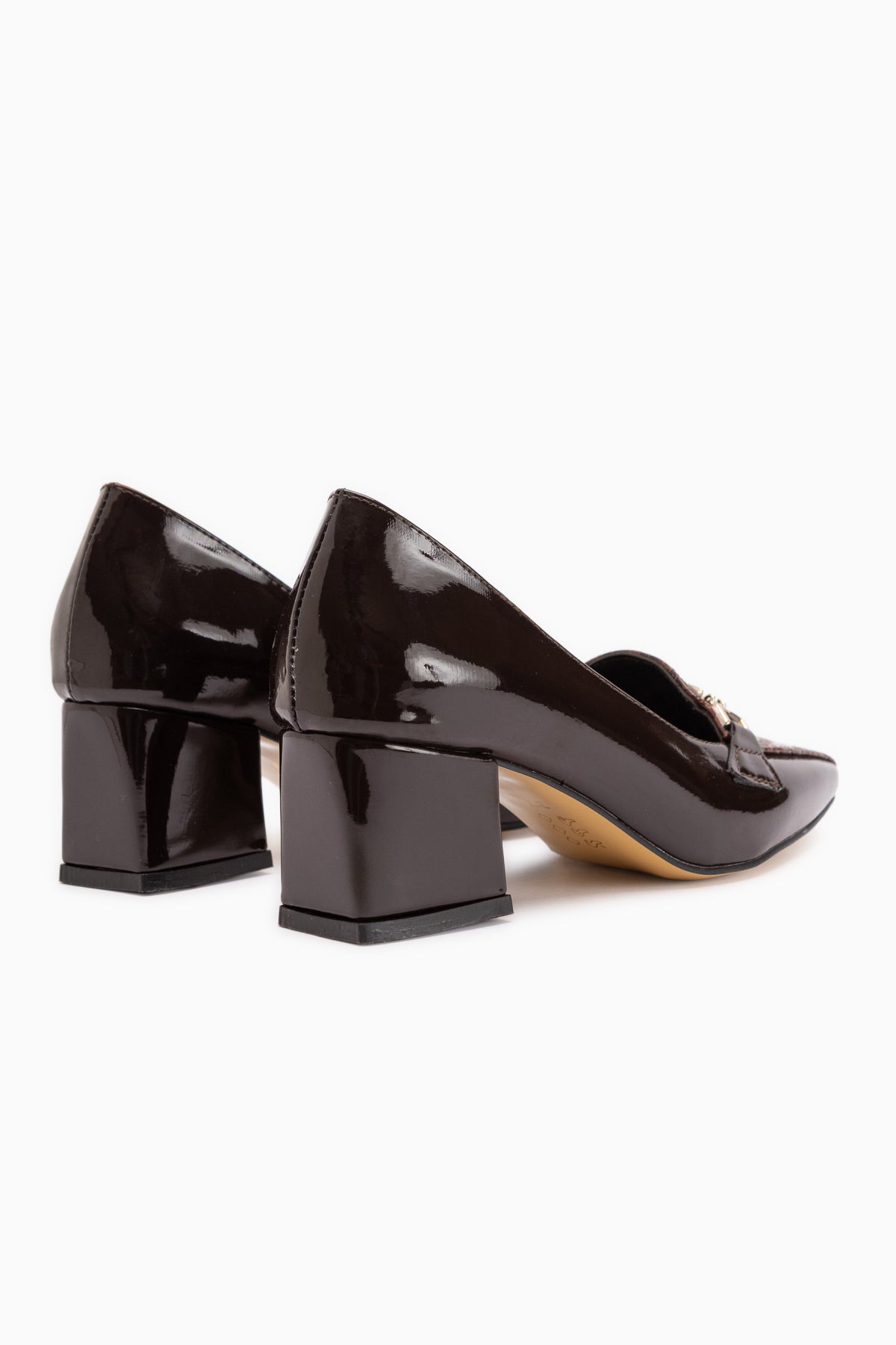 Marjan Brown Patent Buckled Women’s Heeled Shoes