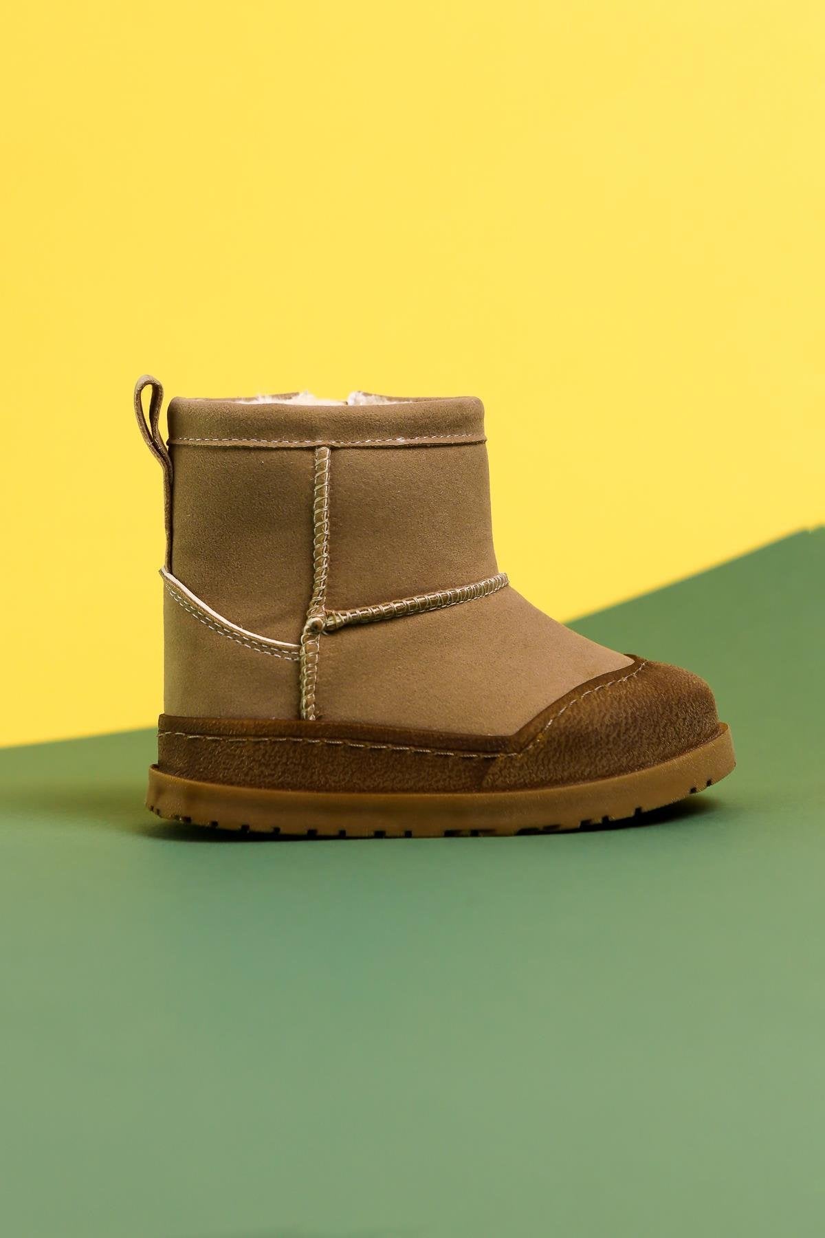 Gilla Mink Suede Boots with Reverse Stitching and Fur Lining for Babies