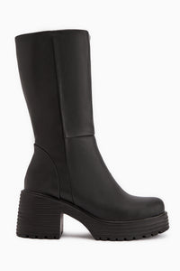 Roseann Black Thick Sole Platform Long Boots