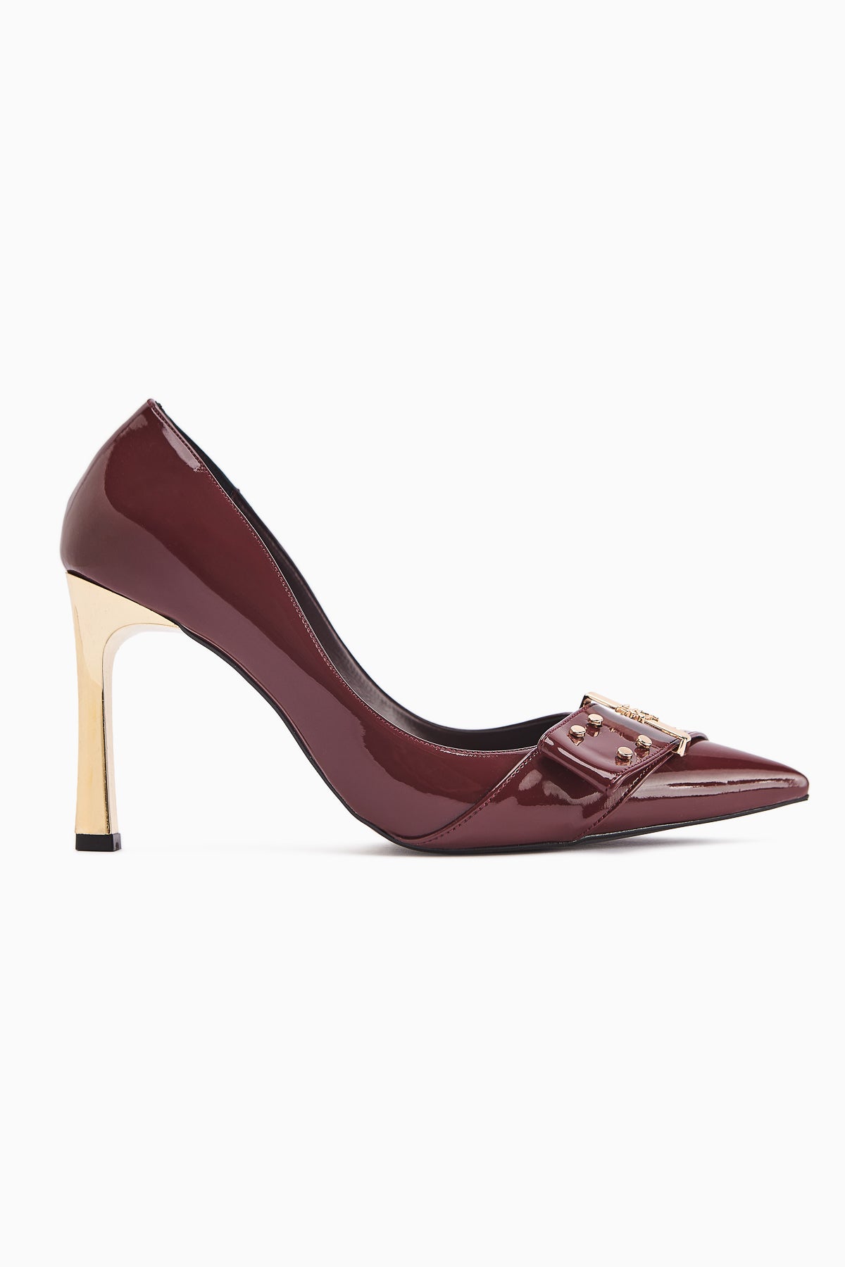 Sven Burgundy Patent Leather Detailed Women’s Heeled Shoes