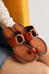 Bitania Genuine Leather Orange Toe-Post Slippers