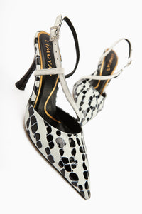 Sarah Genuine Leather – White Croc-Embossed Pointed-Toe Heeled Shoes (Women)