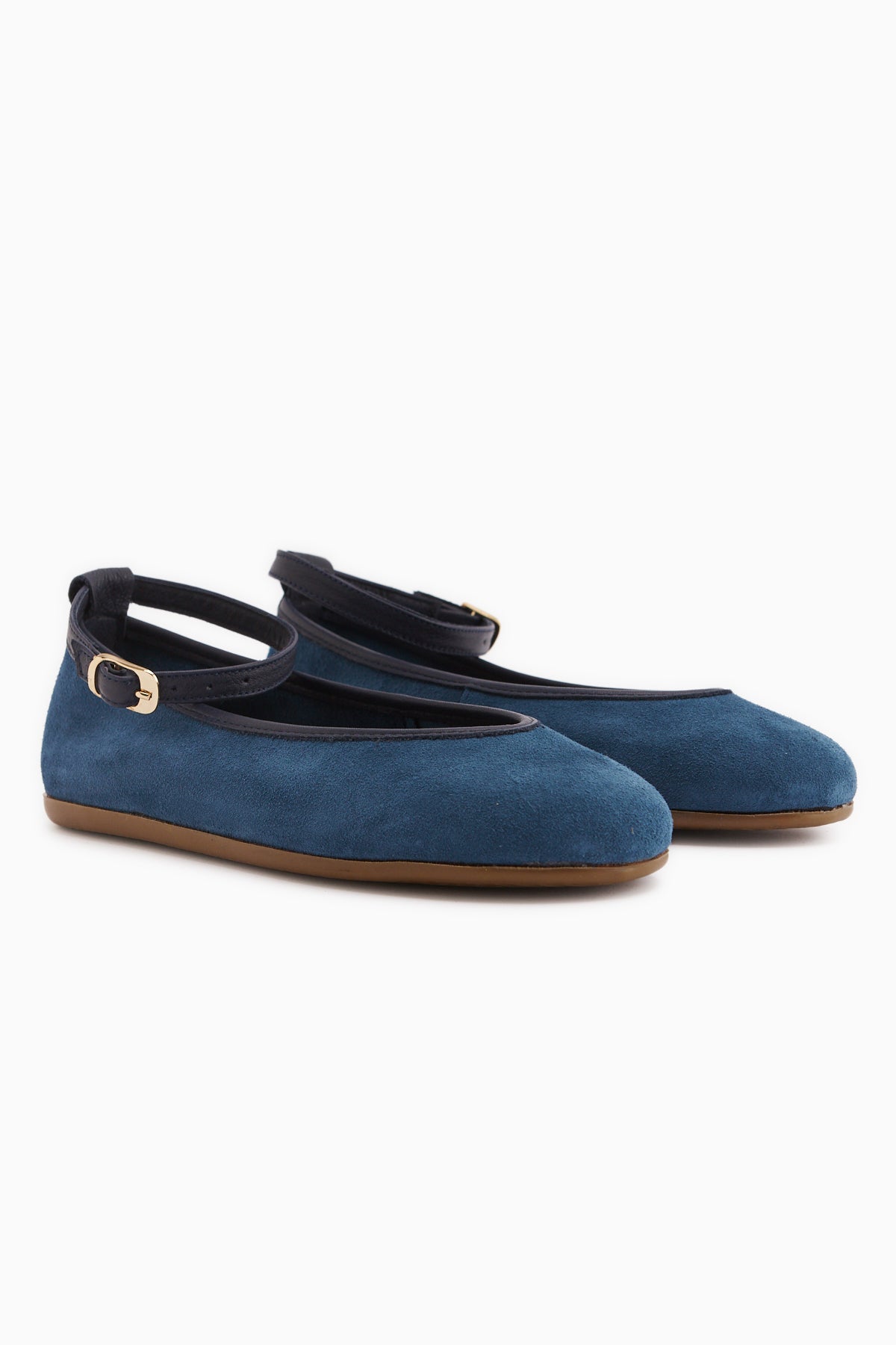 Genuine Leather Navy Suede Belted Women’s Ballet Flats