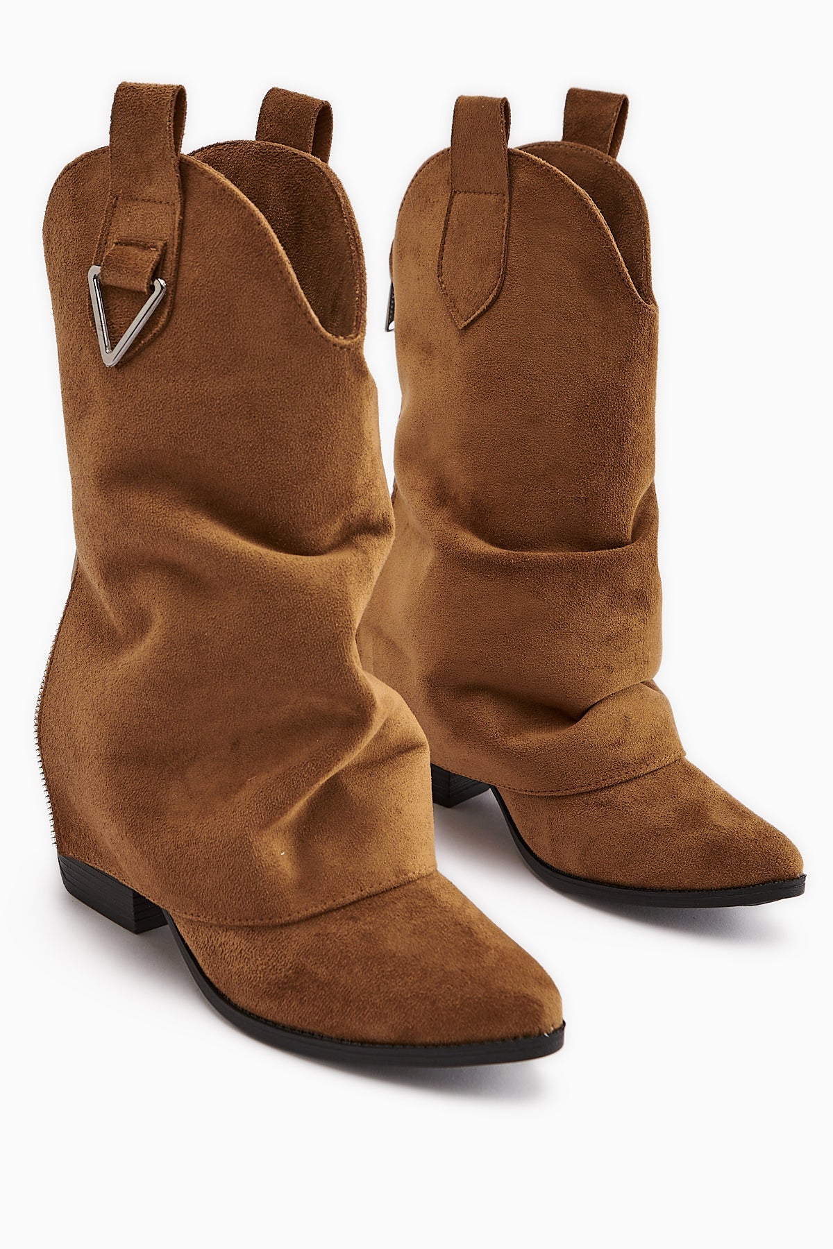 Peggy – Cognac Suede Heeled Western Knee-High Boot (Women)