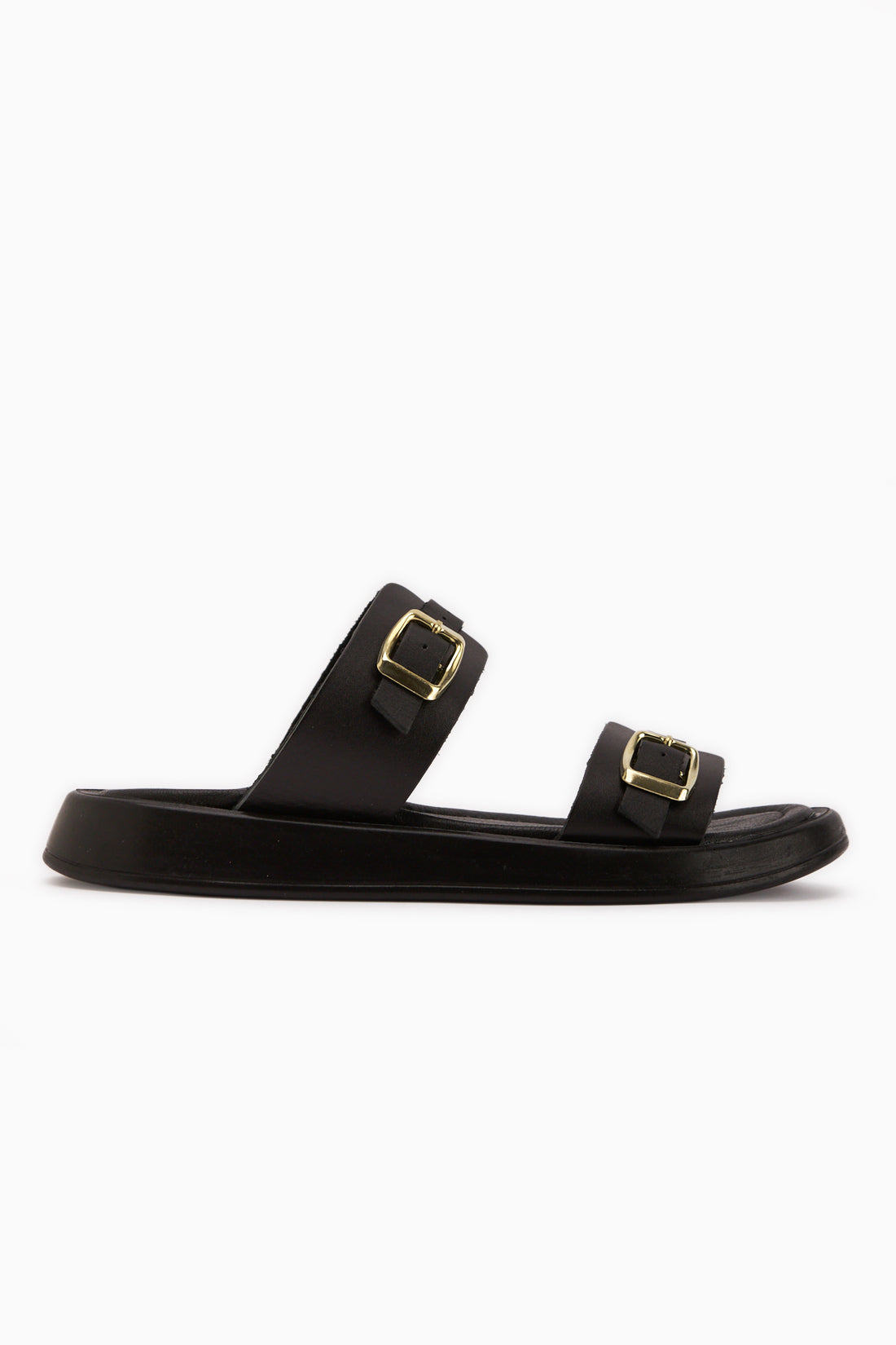 Matea Genuine Leather Black Double Strap Women’s Slippers