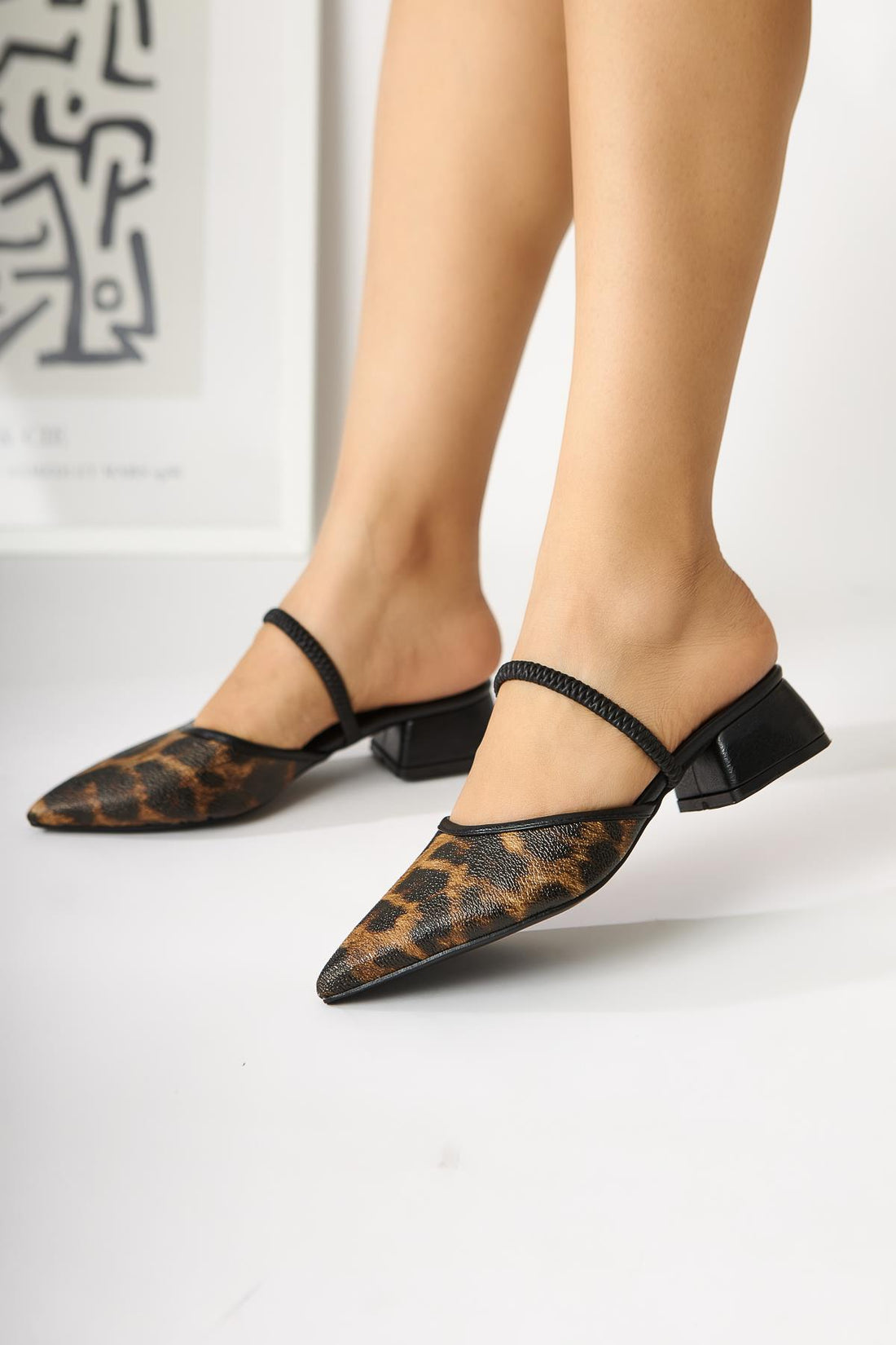 Rosa Leopard Pointed Toe Short Heeled Women’s Sandal