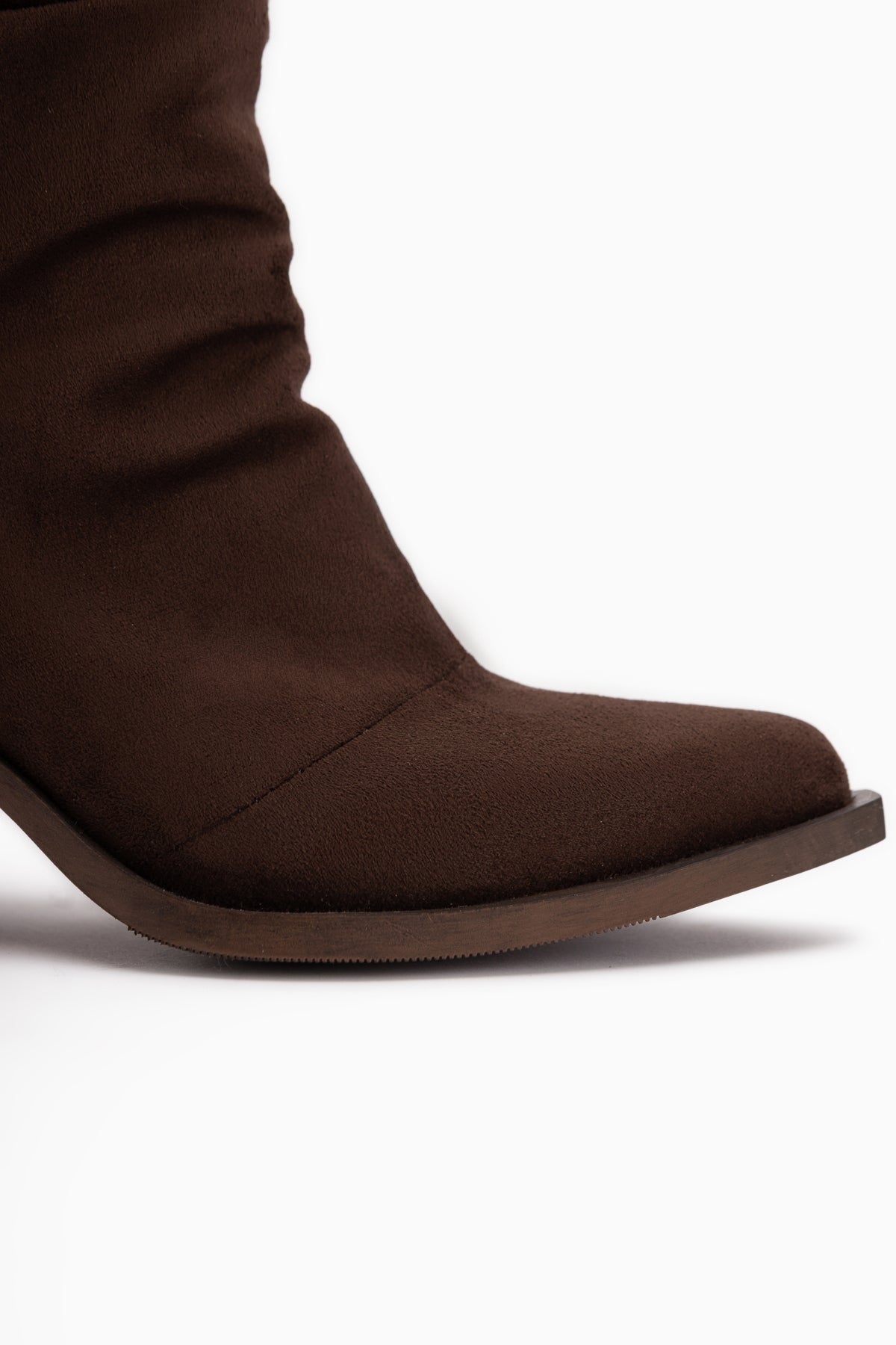 Reba Brown Suede Pleated Thick Heeled Women’s Long Cowboy Boots