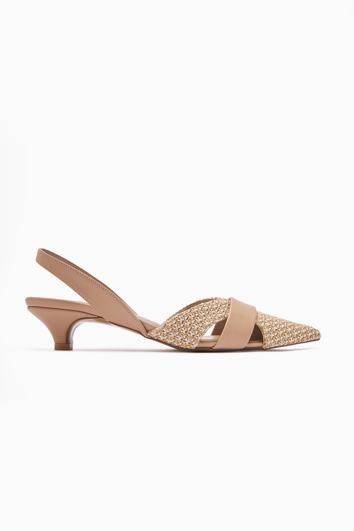 Hina Beige Woven Detail Low Heel Women's Sandals