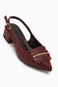 Enja Burgundy Buckled Short Heeled Women’s Shoes