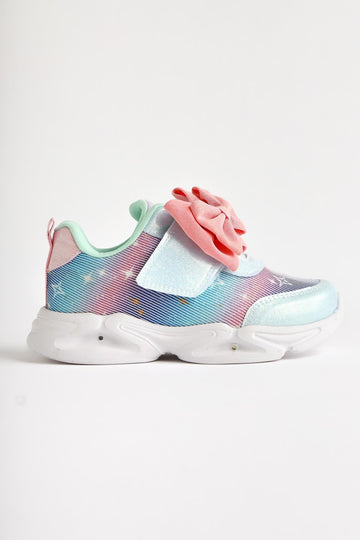 Gaia Turquoise Bow Detail Velcro Light-Up Kids' Athletic Shoe