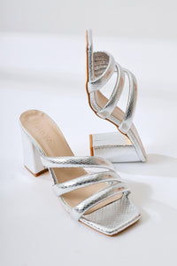 Sasima Silver Snake Pattern Strap High Heel Slipper