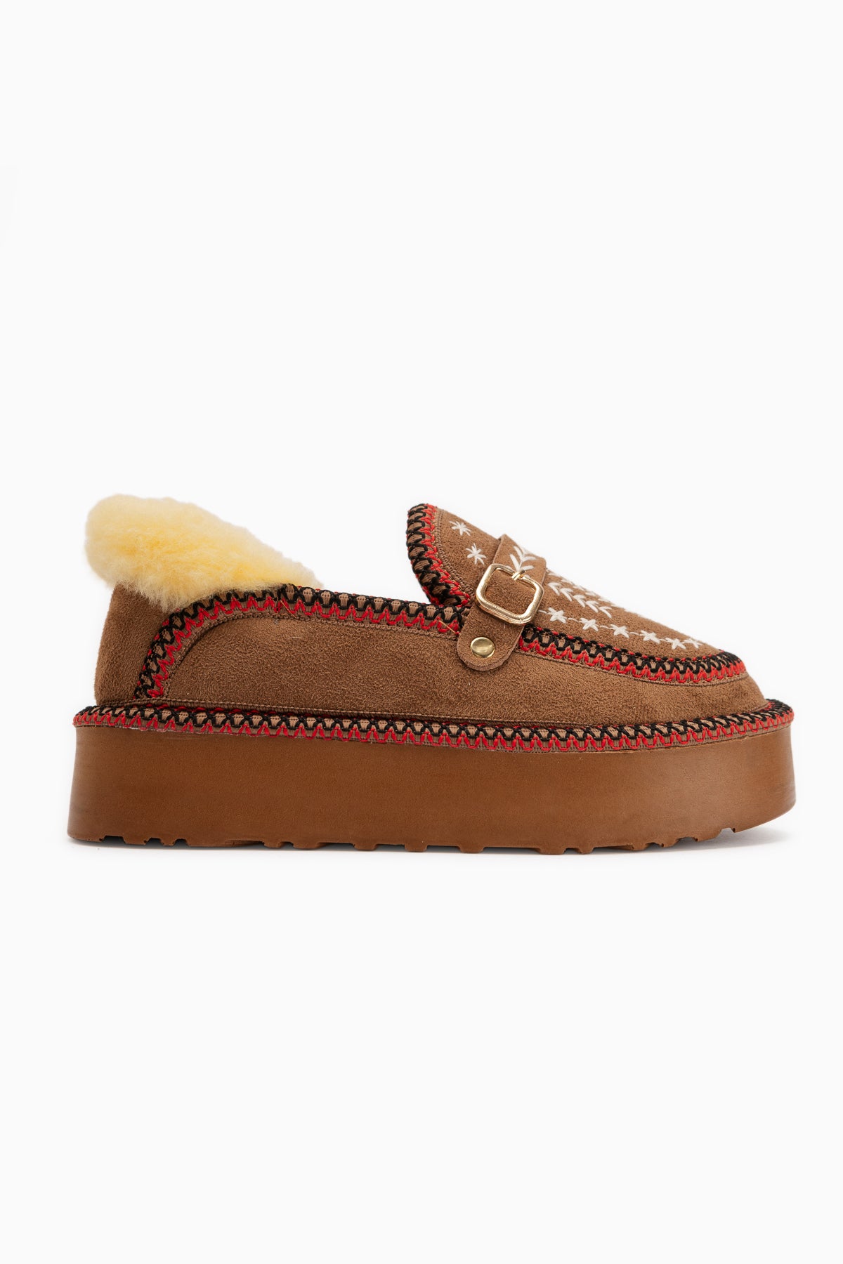 Lexi Tan Suede Embroidered Buckled Fur Women’s Shoes