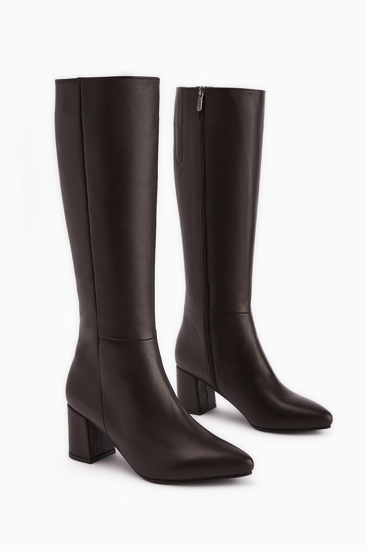 Velma – Genuine Leather Brown Heeled Knee-High Boot (Women)