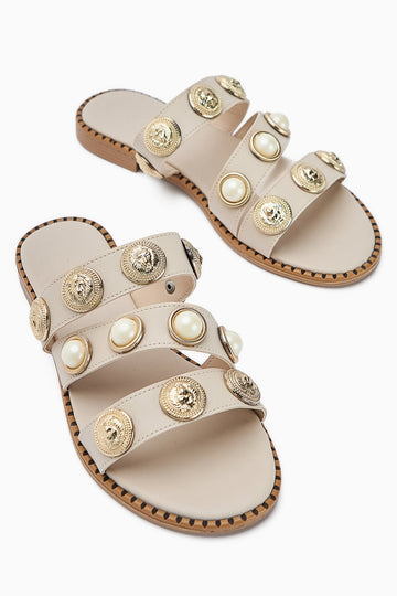 Renaz Nude Pearl Flat Women's Slipper