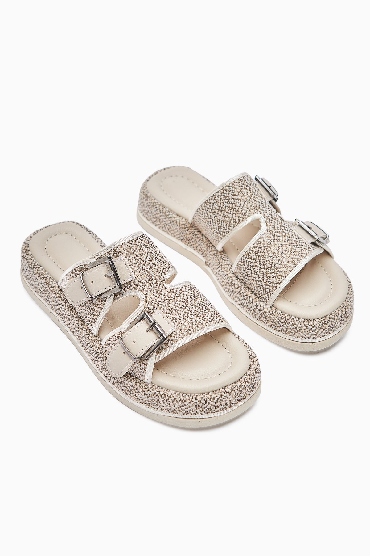Madina – Beige Double-Strap Belted Slide (Women)