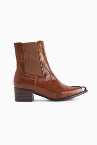 Micki Tan Pointed Toe Metal Detailed Women’s Boots