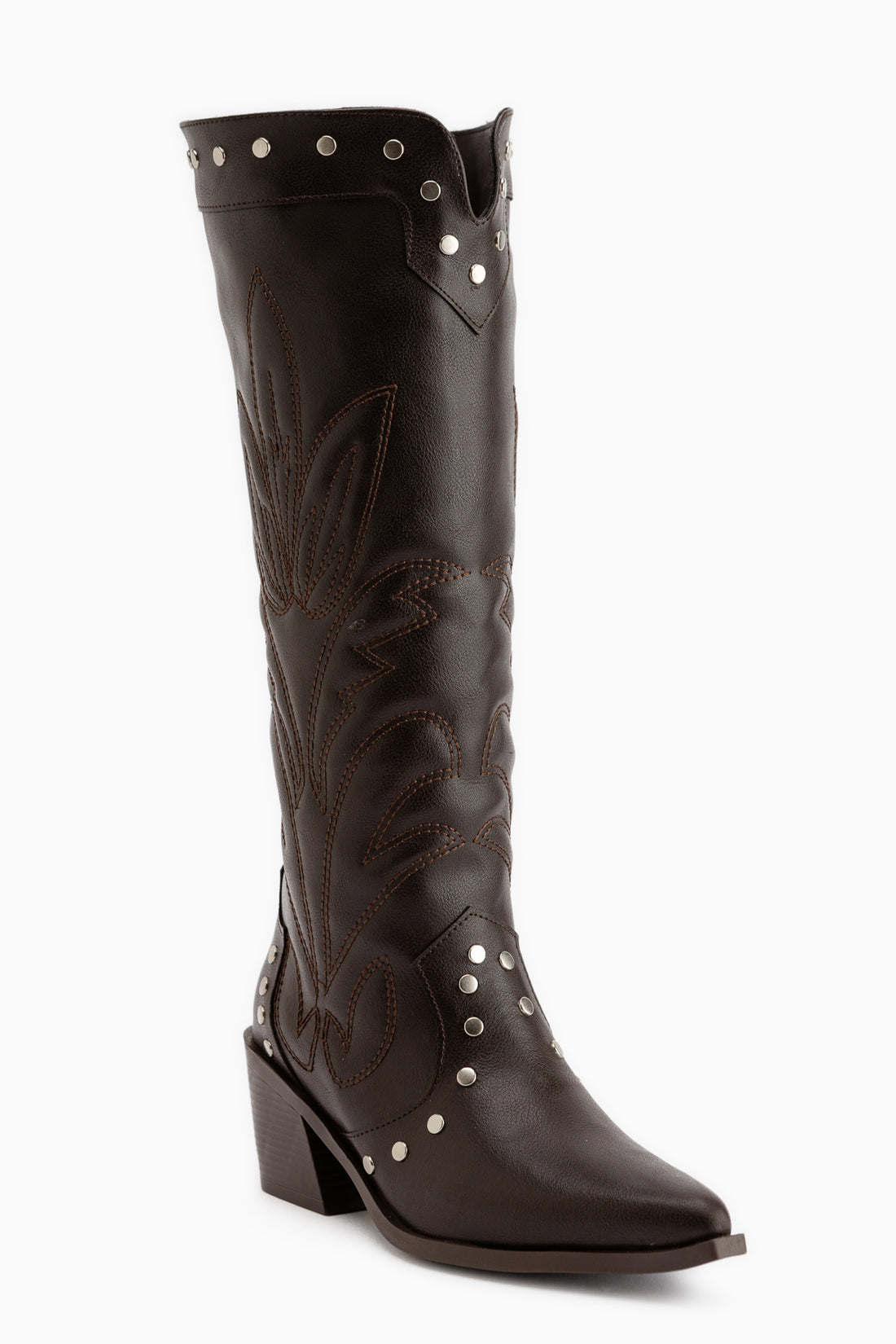 Lassie Brown Embroidery and Stud Detailed Women’s Western Boots