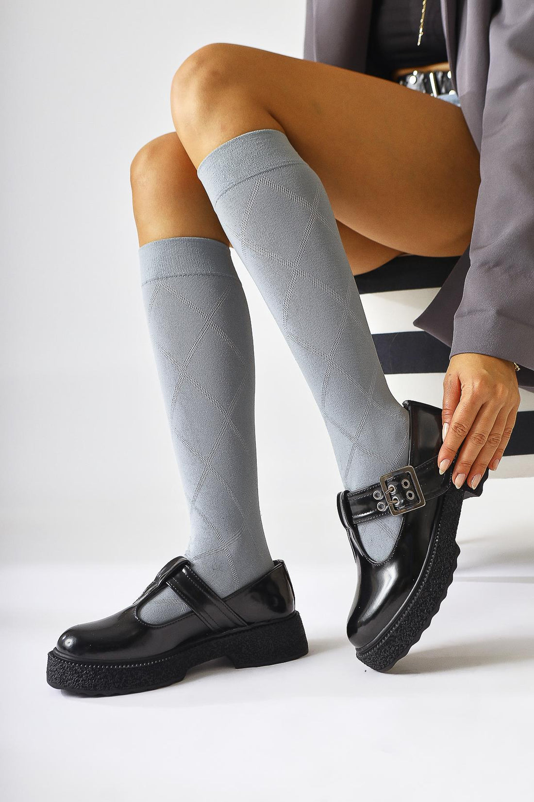 Kalla Black Patent Leather Thick Soled Buckle Detail Casual Shoes