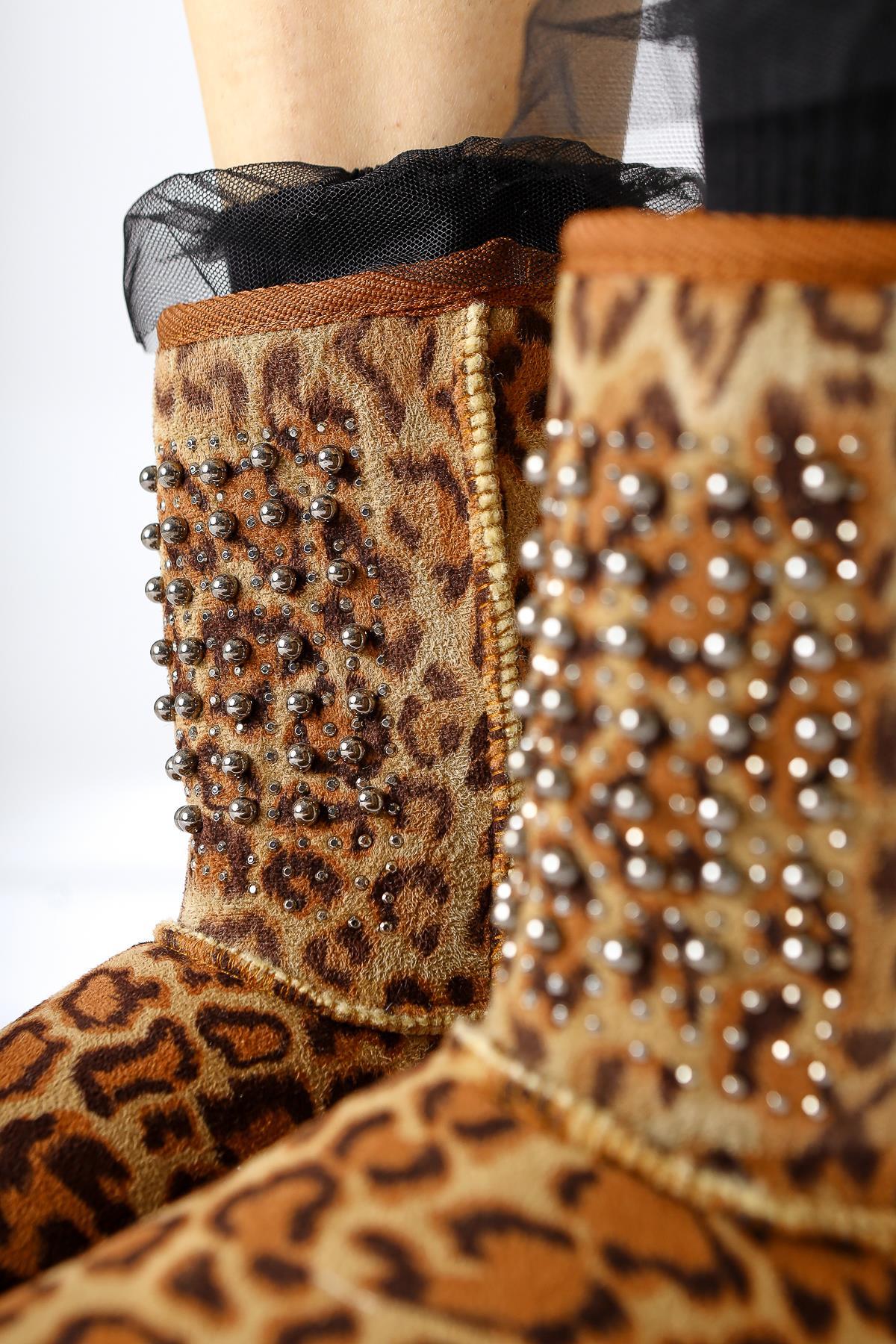 Anna-Li – Leopard-Print Suede Fur-Lined Bead-Detail Pull-On Boot (Women)