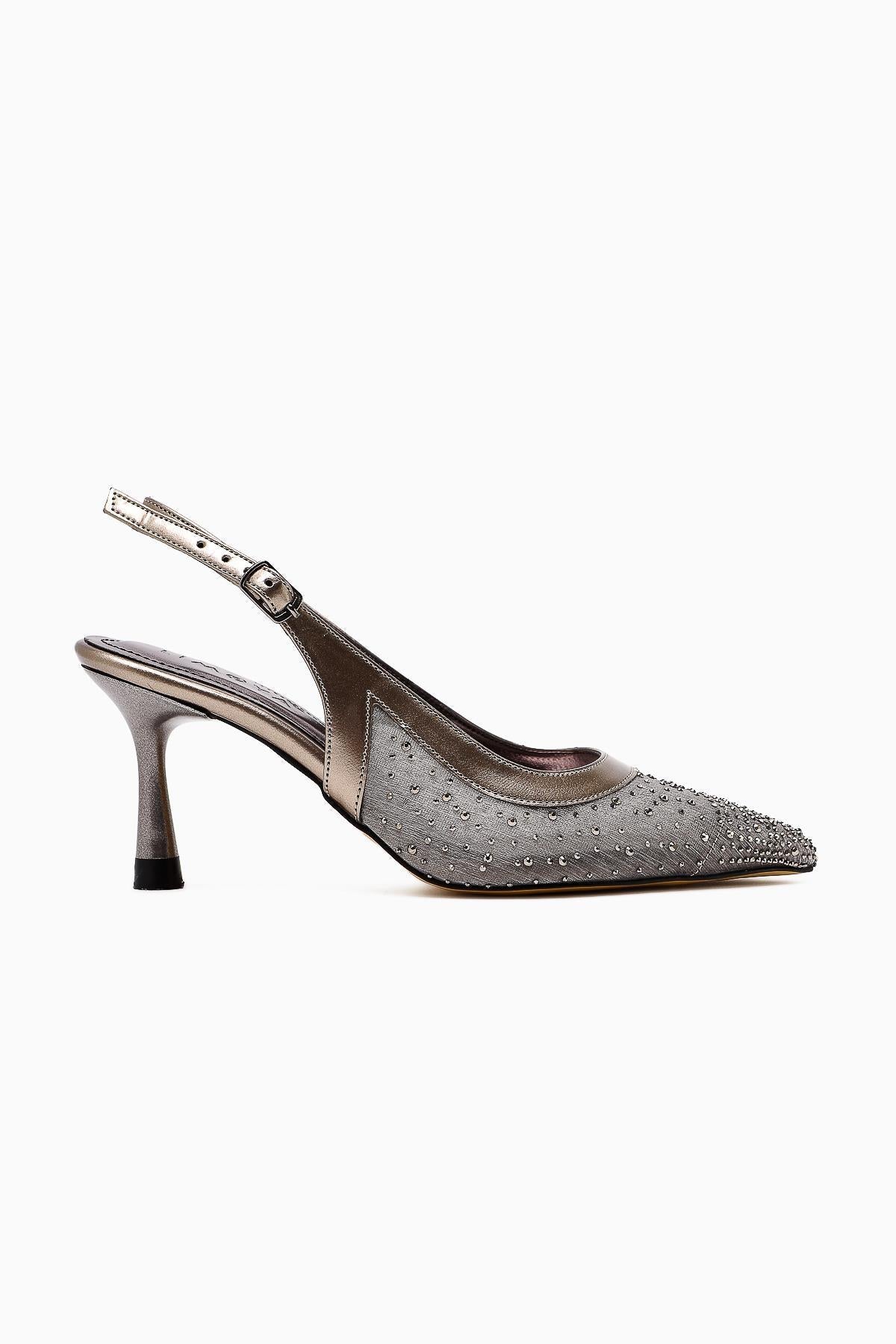 Kally – Platinum Transparent Textile Stone-Detail Heeled Shoe (Women)