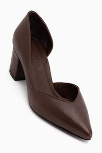 Albena Genuine Leather Brown Pointed Toe Detailed Heeled Women’s Shoes