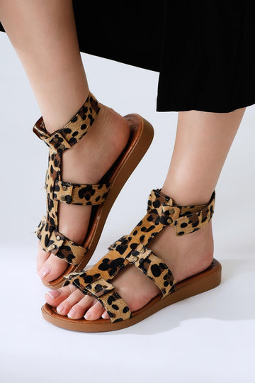 Rayen Genuine Leather Triple Strap Studded Belt Sandal