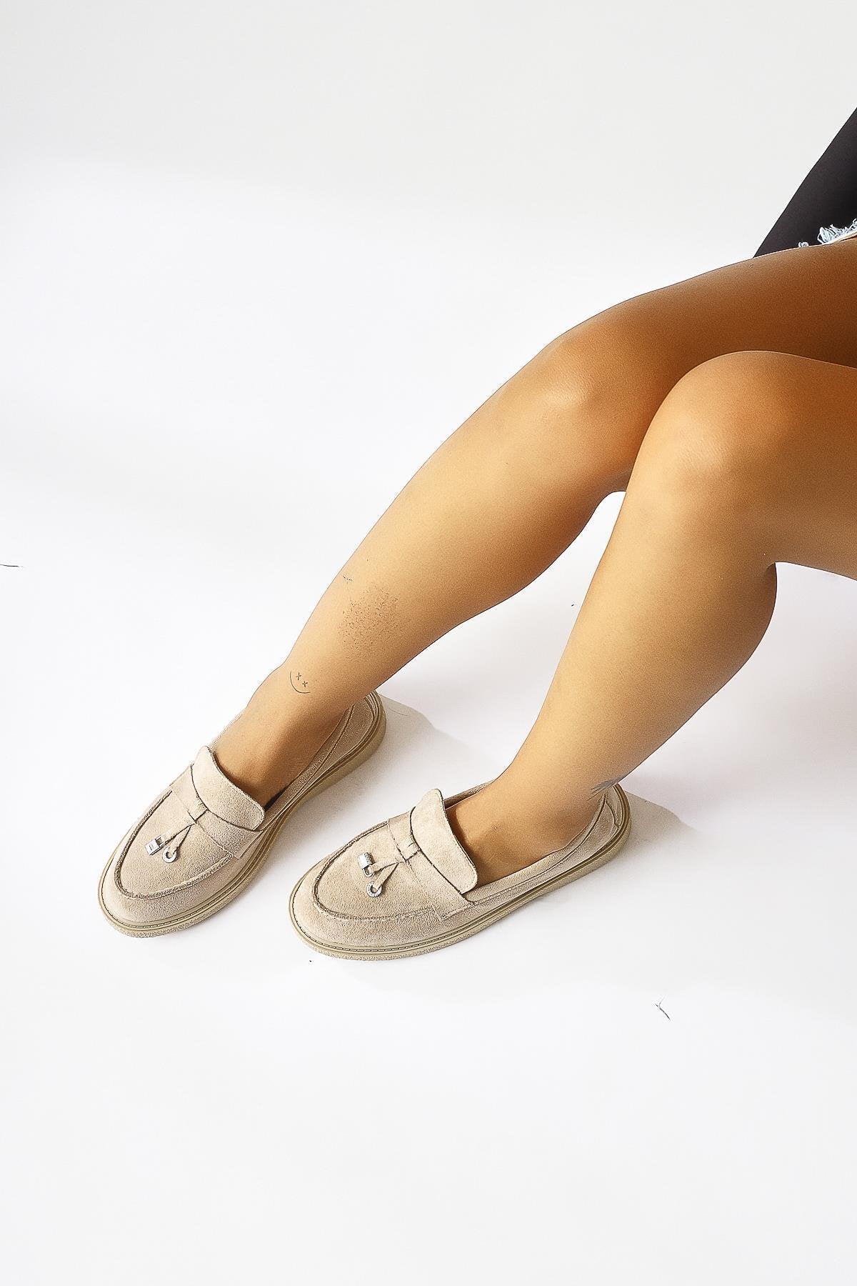 Francina Beige Suede with Accessory and Tassel Detail Daily Wear Shoes