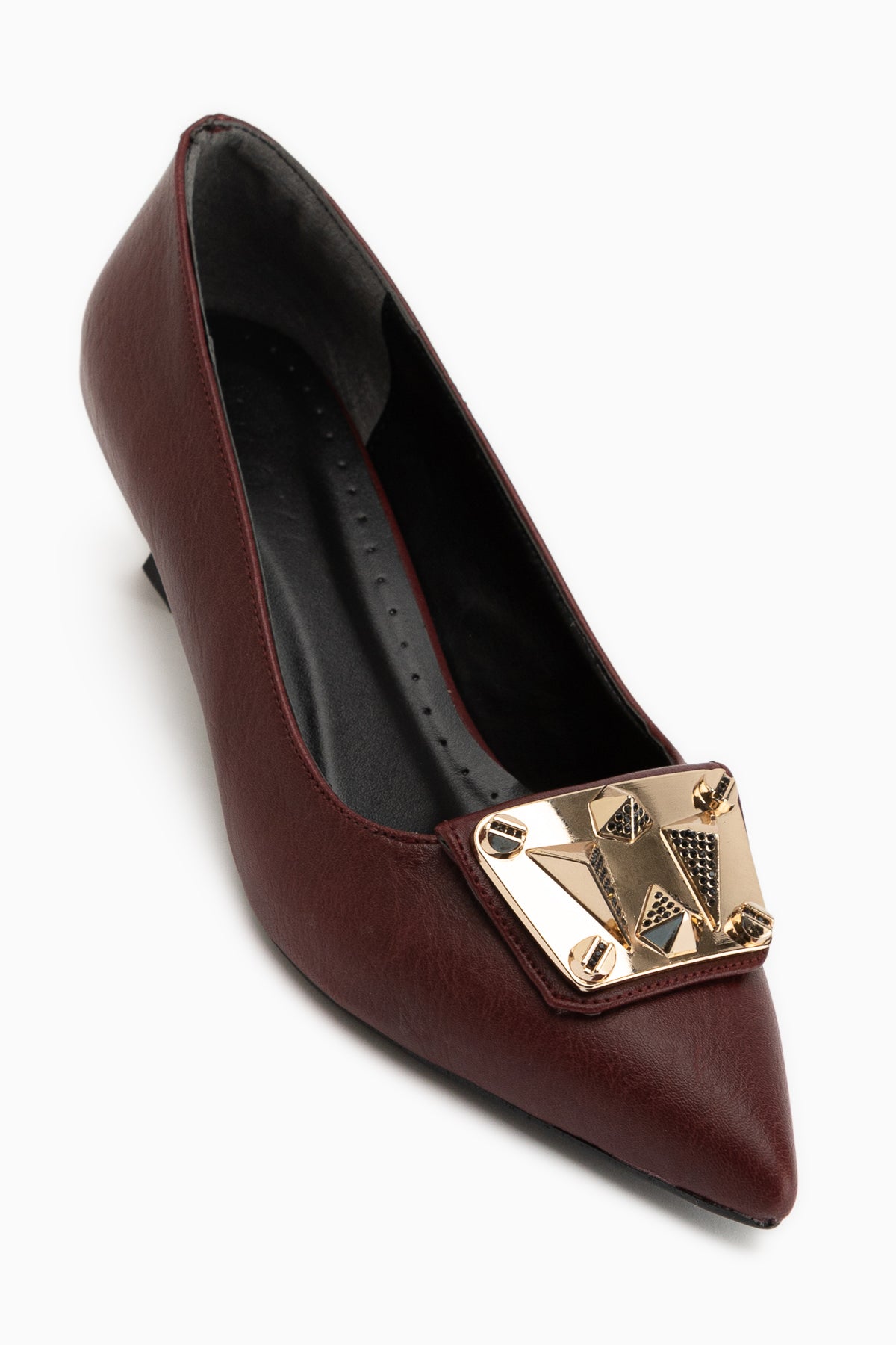 Juliet Burgundy Buckled Short Heeled Women’s Shoes
