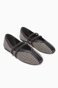 Gwen Black Elastic Detail Women's Ballet Flats