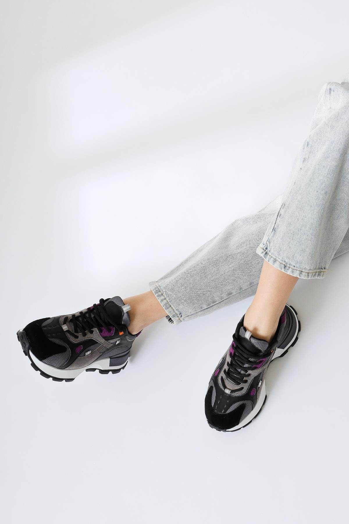 Siska Black Suede Lace-Up High-Platform Sneakers