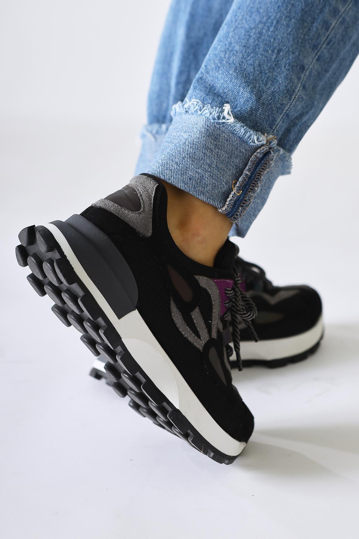 Bisera Black Knit-Suede Athletic Shoes