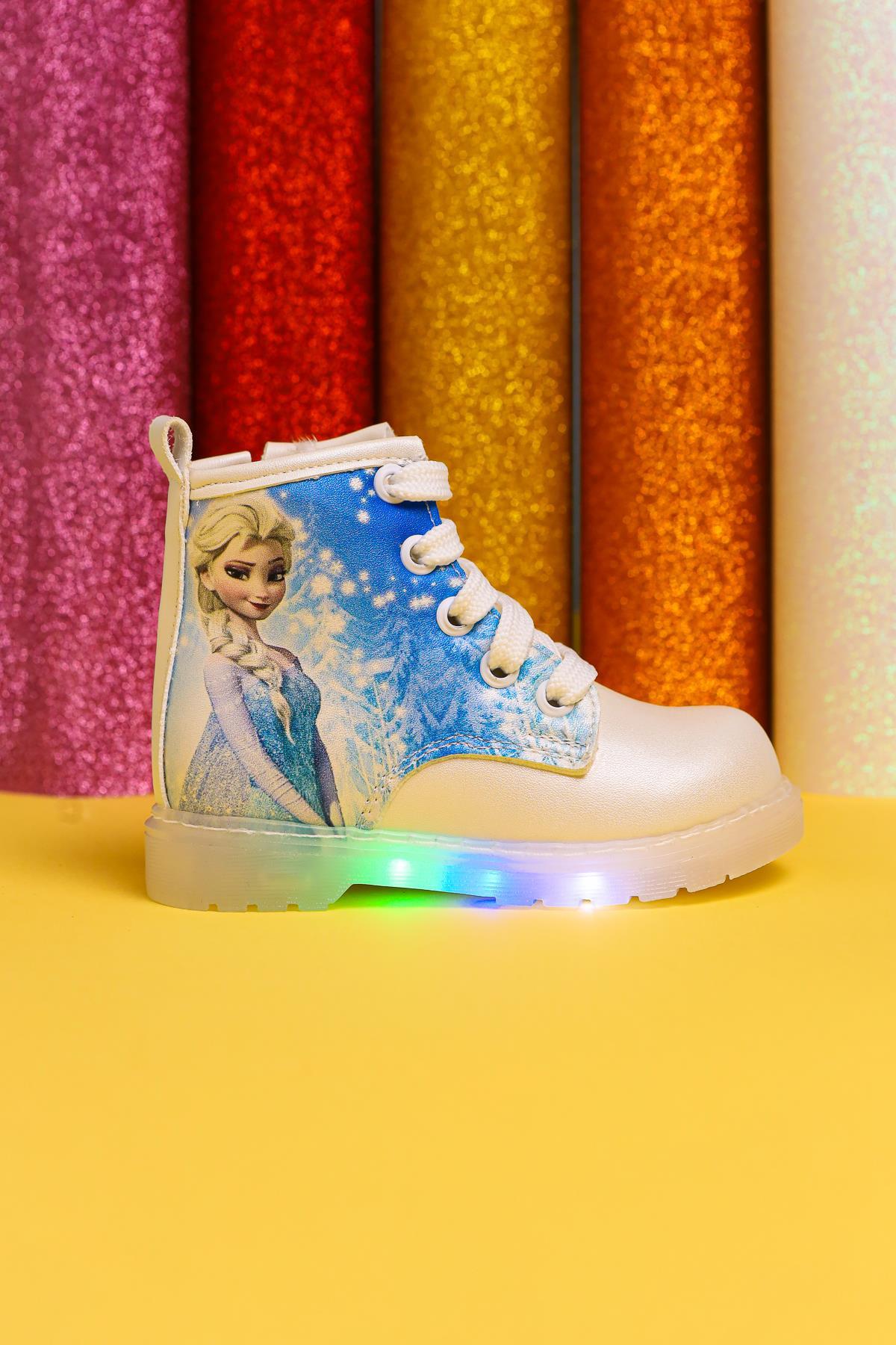 Evan Mother of Pearl Cartoon Character Print Light-Up Lace-Up Baby Boots