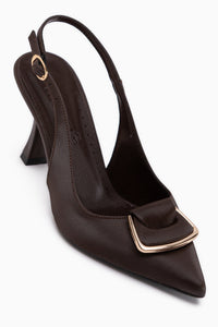 Sanny Brown Buckled Women’s Heeled Shoes