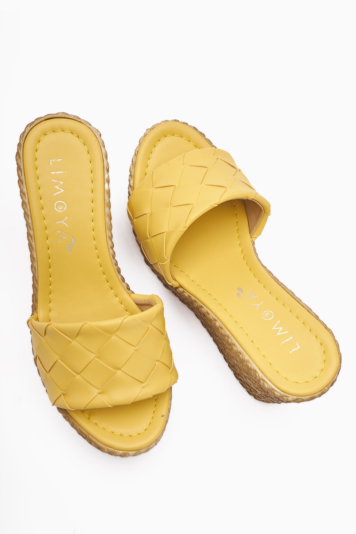 Zoie Lemon Woven Strap Platform Heel Slippers