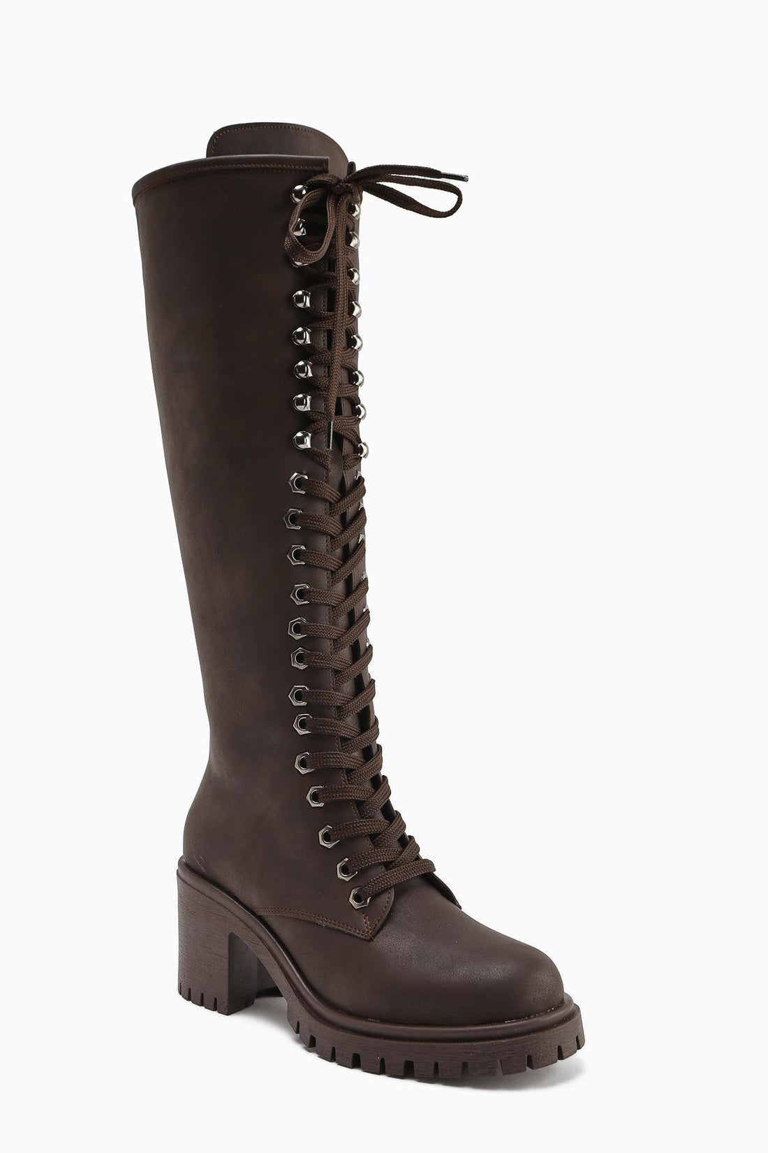 Bella Brown Laced and Zippered Oval Toe Women’s Boots