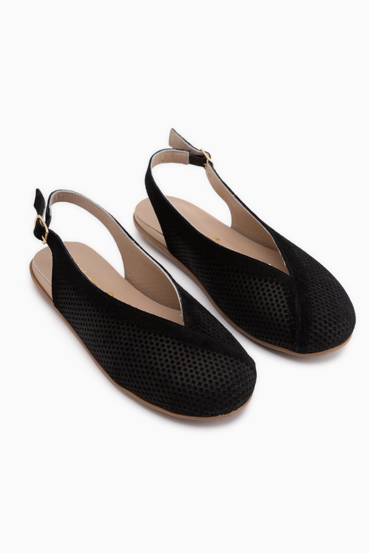 Avin Hakiki Deri Siyah Süet Kadın Slingback Babet